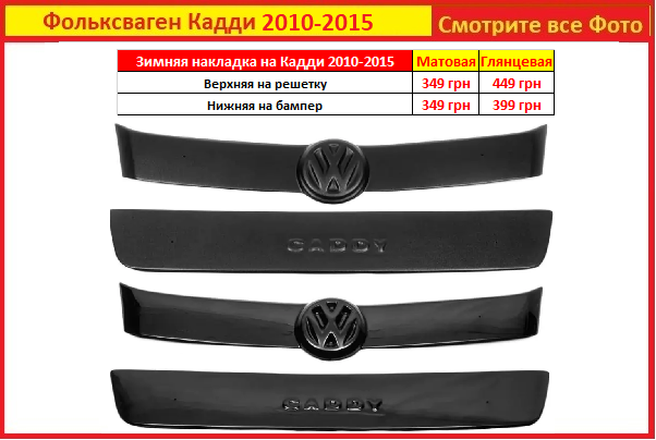 Зимові накладки Caddy 2010-2015 на решітку Volkswagen накладка на радіатора Фольксваген Кадді верхня нижня, фото 1