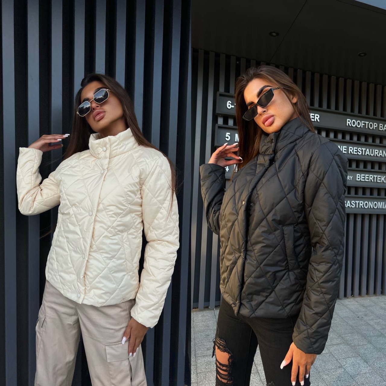 Жіноча осіння куртка 42, 44, 46 чорний, світло-бежевий - фото 1 - id-p2341298980