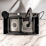 Кухонна мийка Platinum "ВОДОСПАД", 75*45см, чорна мийка з нержавіючої сталі з VIP-комплектацією, фото 4