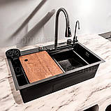 Кухонна мийка Platinum "ВОДОСПАД", 75*45см, чорна мийка з нержавіючої сталі з VIP-комплектацією, фото 2
