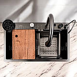 Кухонна мийка Platinum "ВОДОСПАД", 75*45см, чорна мийка з нержавіючої сталі з VIP-комплектацією, фото 3