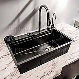 Кухонна мийка Platinum "ВОДОСПАД", 75*45см, чорна мийка з нержавіючої сталі з VIP-комплектацією, фото 6