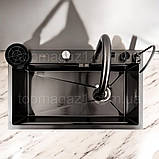 Кухонна мийка Platinum "ВОДОСПАД", 75*45см, чорна мийка з нержавіючої сталі з VIP-комплектацією, фото 7