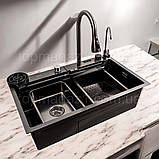 Кухонна мийка Platinum "ВОДОСПАД", 75*45см, чорна мийка з нержавіючої сталі з VIP-комплектацією, фото 8