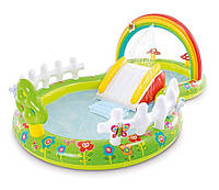 Відкритий фігурний надувний дитячий басейн ігровий центр Intex 57154 «Мій сад», 290 х 180 х 104 см, з надувними іграшками