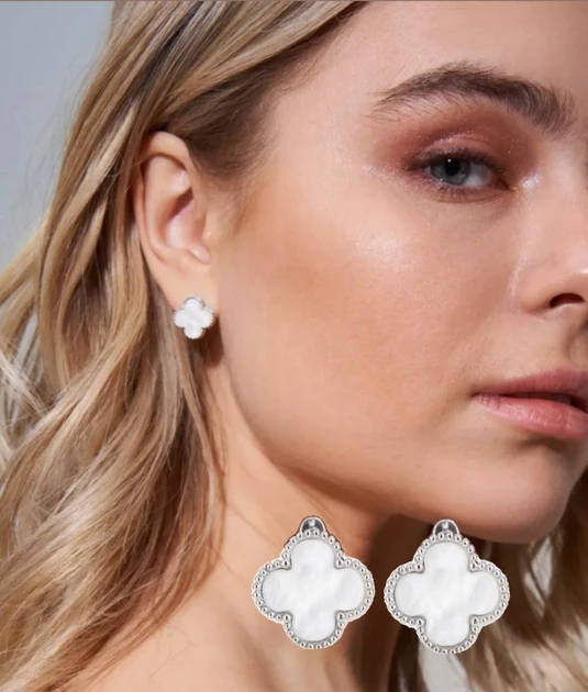 Сережки конюшина білий клевер англійський замок Fashion Jewelry сріблястий колір, фото 1