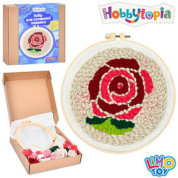 Набір килимова вишивка Hobbytopia (канва 26-26см, нитки, п'яльці 20см, килимова гла, квіти) LIMO TOY DYPN1008-6