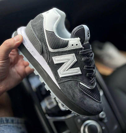 Жіночі кросівки New Balance 574 Legacy Dark Gray White Нью Беланс 574 сірі з білим натуральна замша сітка демісезон, фото 1