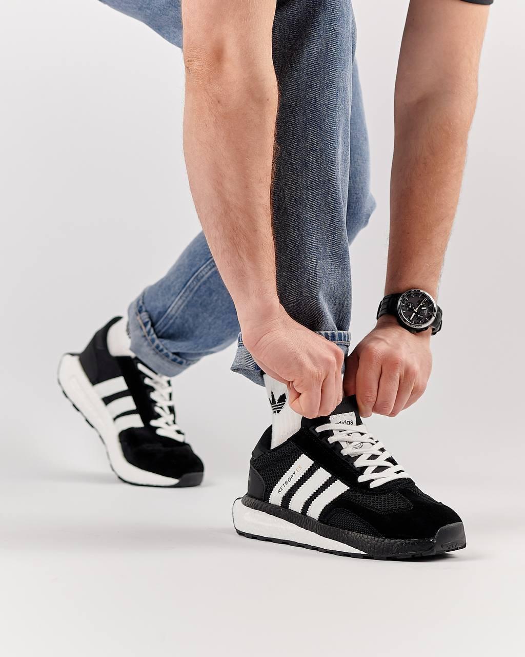 Чоловічі замшеві кросівки Adidas Originals Retropy E5 Black White, кеди Адідас замша/сітка. Чоловіче взуття