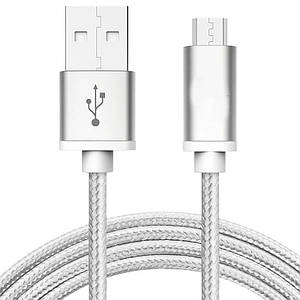 Кабель USB 2.0 (AM) - microUSB (B) 1м TRY Wire в матер'яному обплітанні сріблястий