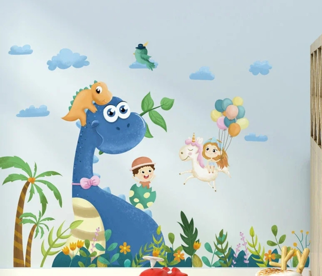 Вінілові наклейки на стіну BRUP Динозавр і діти (лист 60 х 90 см) Б249-13