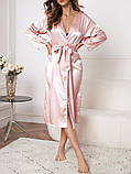 Стильний атласний довгий халат - пудра S (ХАЛ-ДОВГ-ПУДР), фото 4