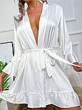 Матовий преміум халат з рюшами із шовку армані — білий S (ХАЛ-РЮШ-МАТ-БІЛ), фото 2