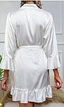 Матовий преміум халат з рюшами із шовку армані — білий S (ХАЛ-РЮШ-МАТ-БІЛ), фото 4