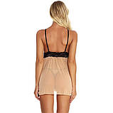 Сексуальний напівпрозорий пеньюар із квітковою вишивкою — пудра M (ПІН-БІГ-ПУДР), фото 3