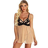 Сексуальний напівпрозорий пеньюар із квітковою вишивкою — пудра M (ПІН-БІГ-ПУДР), фото 4