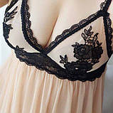 Сексуальний напівпрозорий пеньюар із квітковою вишивкою — пудра M (ПІН-БІГ-ПУДР), фото 6