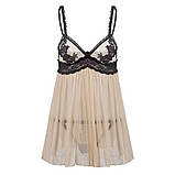 Сексуальний напівпрозорий пеньюар із квітковою вишивкою — пудра M (ПІН-БІГ-ПУДР), фото 7