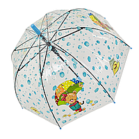 Дитяча прозора парасолька тростина напівавтомат Rain ProoF з Яскравим ведмедиком і крапельками дощу