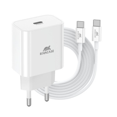Зарядний пристрій RivaCase 1xUSB Type-C PD 20 Вт кабель Type-C white (PS4101 WD4 (White)), фото 1