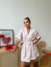 Жіночий домашній халат мусліновий розмір S красивий, жіночий халат преміум якості для дому Пудровий