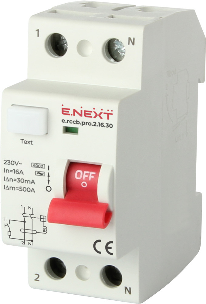 P003006 Вимикач диференційного струму e.rccb.pro.2.63.30, 2р, 63А, 30мА