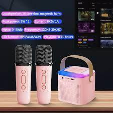 Міні караоке KTV DSP Портативна Bluetooth колонка бездротова 2 мікрофони, фото 1