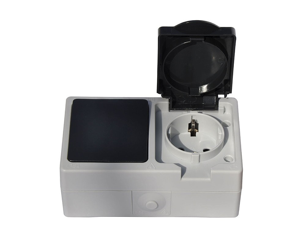 Вимикач + розетка з кришкою вологозахищені IP54 GISelt Elbrus G528016