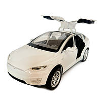 Машинка металева Tesla Model x 90D Тесла біла 1:24 світло звук відкриваються двері баг капот резинові колеса 21*7*10 см (AP-2048), фото 6
