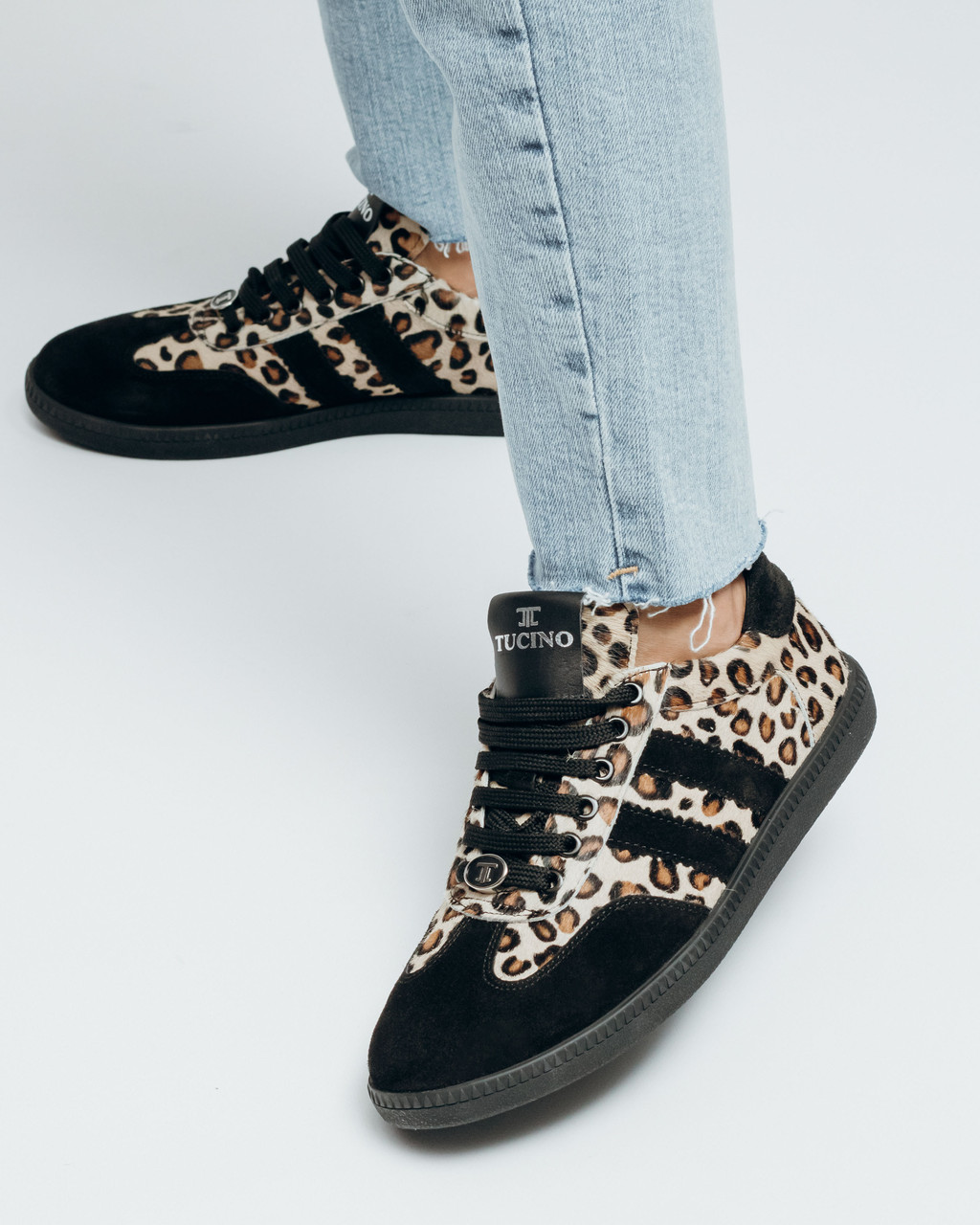 Кеди жіночі Tucino 3712821 36 чорні з леопардовими вставками шкіра
