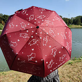 Молодіжна парасолька складна напівавтомат Mario 232 з кішками, бордова