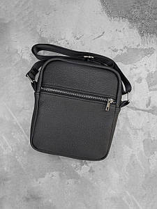 Чоловіча сумка месенджер (через плече) з натуральної шкіри, Чорний