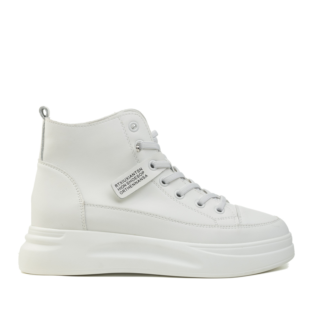 Кеди високі демісезонні  шкіряні жіночі на зручній білій підошві та високій платформі на щодень, фото 1