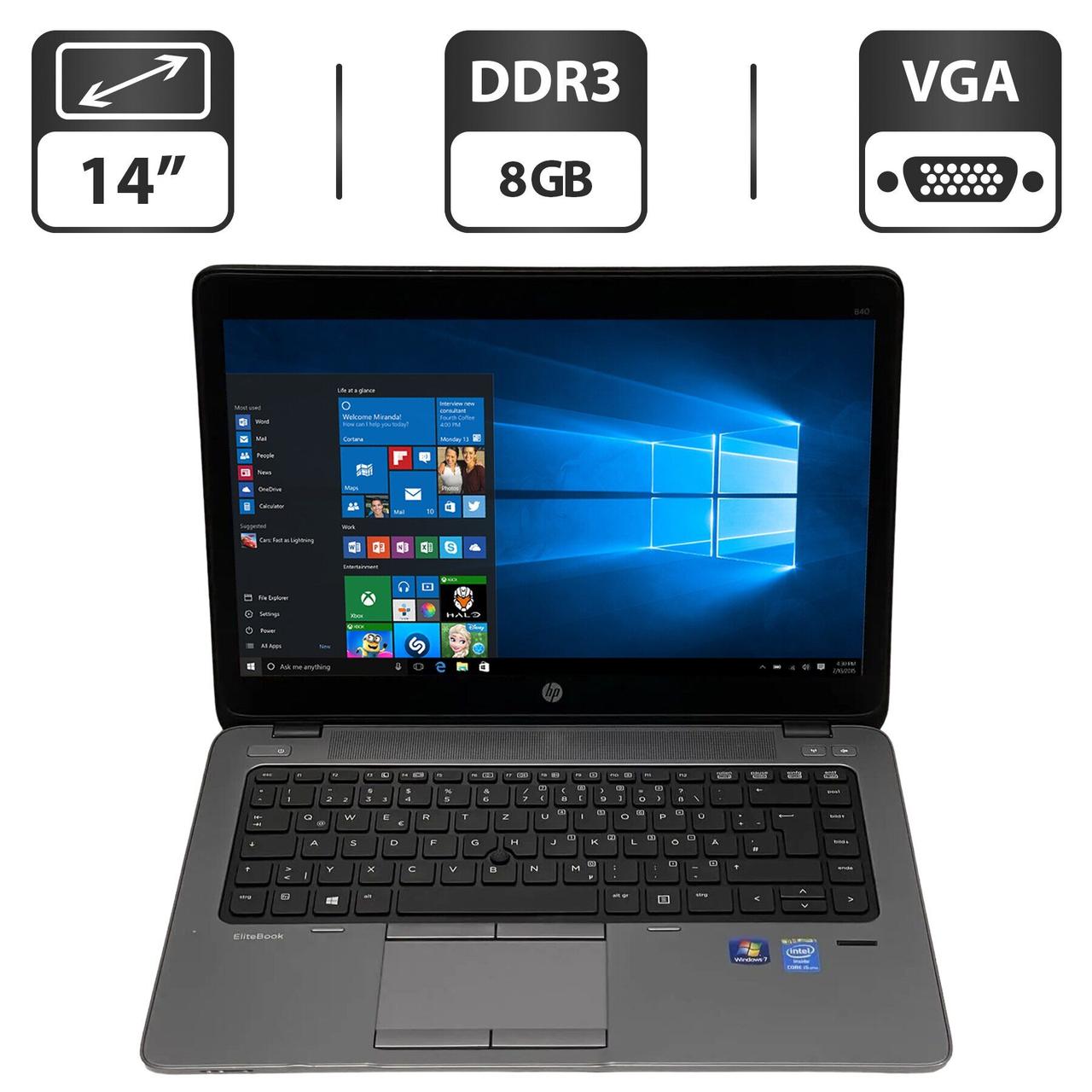Ноутбук Б-клас HP EliteBook 840 G1/ 14" (1600x900)/ Core i5-4300U/ 8 GB RAM/ 500 GB HDD/ HD 4400