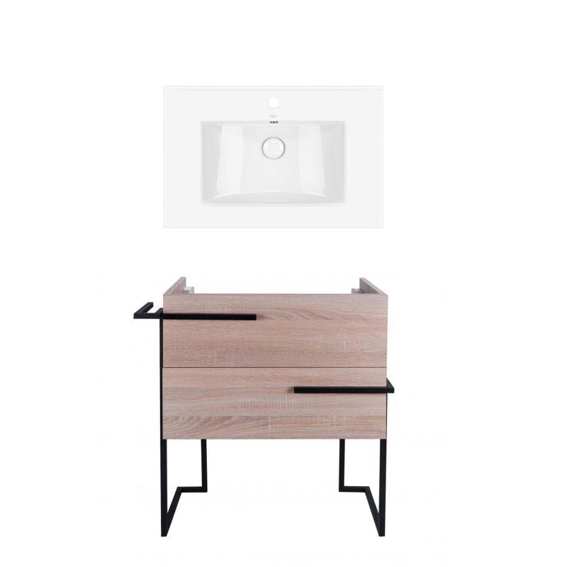 Комплект Qtap тумба підлогова Taurus 700х800х437 мм Whitish oak + раковина врізна Albatross QT71TA44018