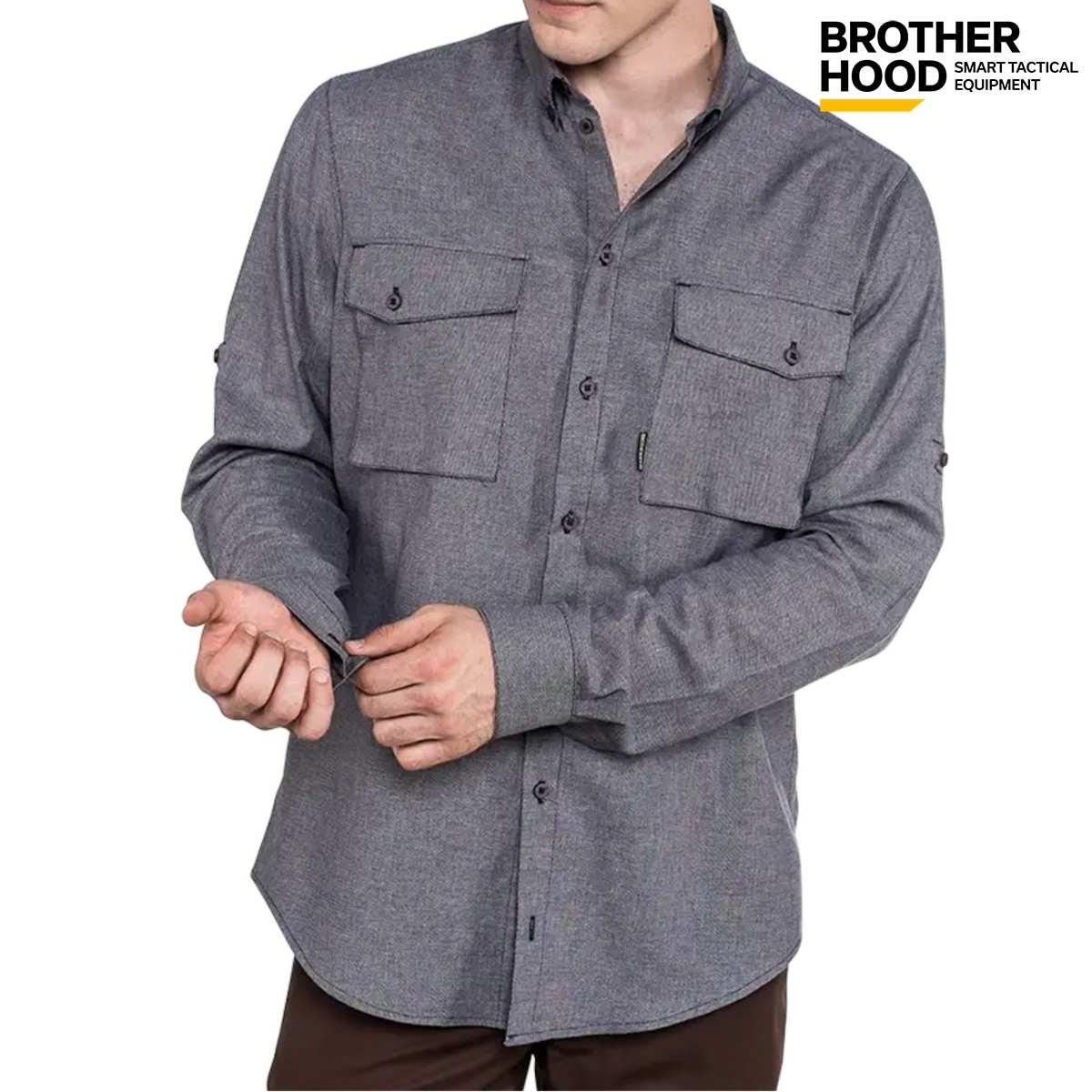 Сорочка чоловіча повсякденна Brotherhood Office Man сіро-синя бавовняна, фото 1