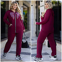 Женский спортивный костюм, больших размеров . Кофта на молнии и штаны. Р-48-62. Женский костюм со стразами