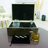 Подарунковий набір Куля 2 склянки та 6 каменів для охолодження віскі в дерев'яній коробці, фото 2