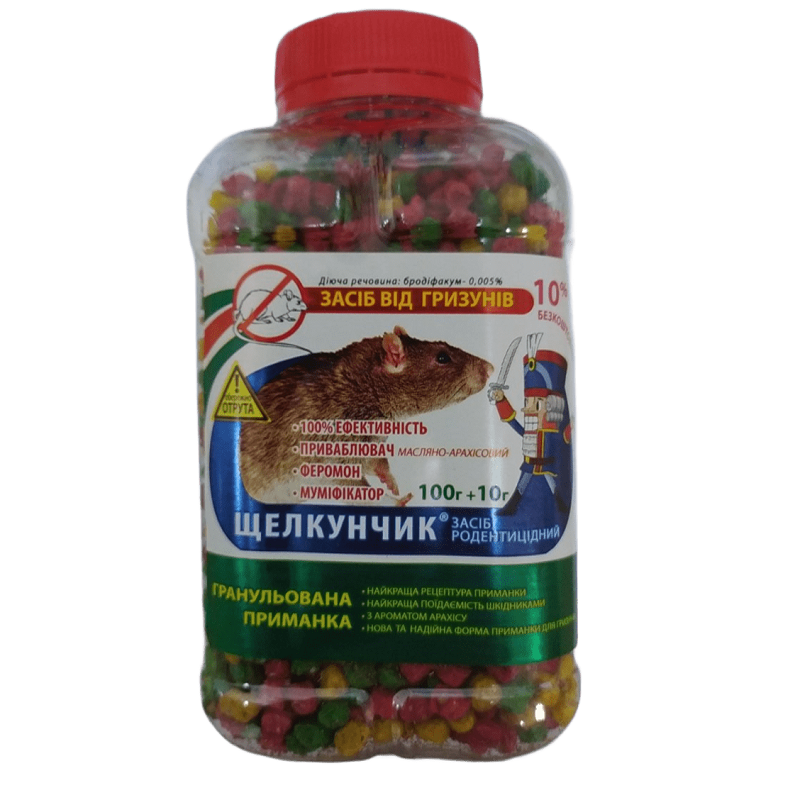 Гранульована приманка червоно-зелена Лускунчик Мікс від щурів і мишей з ароматом арахісу 110 г Агромаг, фото 1