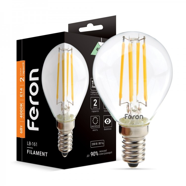 Світлодіодна лампа Feron filament LB-161 6W E14 4000K 6w для загального та декоративного освітлення