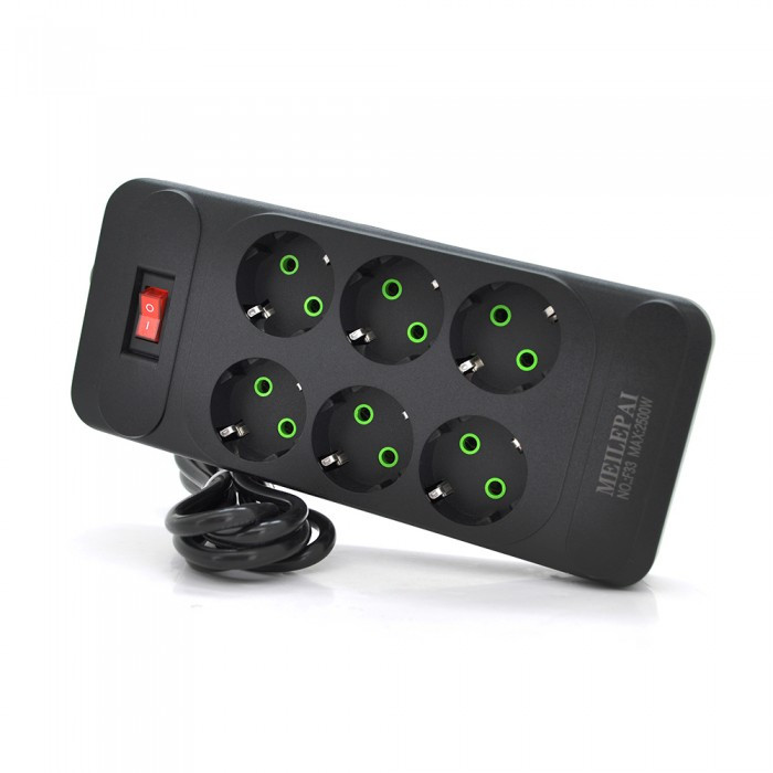 Мережевий фільтр F33,6гн. EU, з кнопкою, 2 м, 3х0,75 мм,2500W, Black, Voltronic, Арт.56576