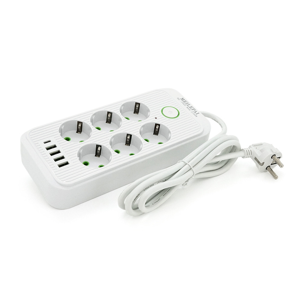 Мережевий фільтр F06U,6гн. EU+4USB+1PD,2м,3х0,75 мм,2500W,White, Voltronic, Арт.56580