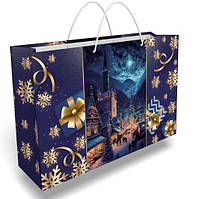 Пакет для подарунка великий горизонтальний "Новорічна ніч" 36х24 см
