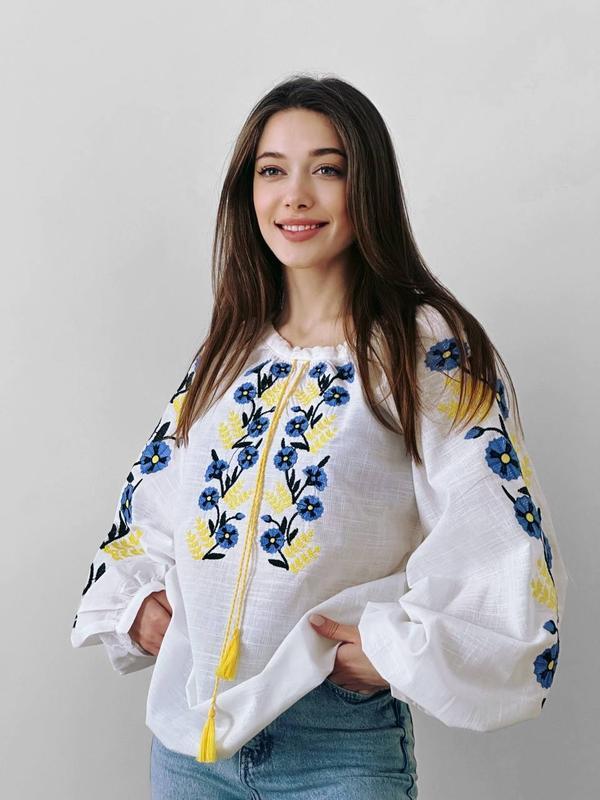 Жіноча вишиванка ESQ, біла бавовняна вишита блуза, фото 1