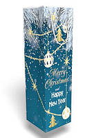 Пакет подарунковий під пляшку "Merry Christmas and Happy New Year" 11х37 см