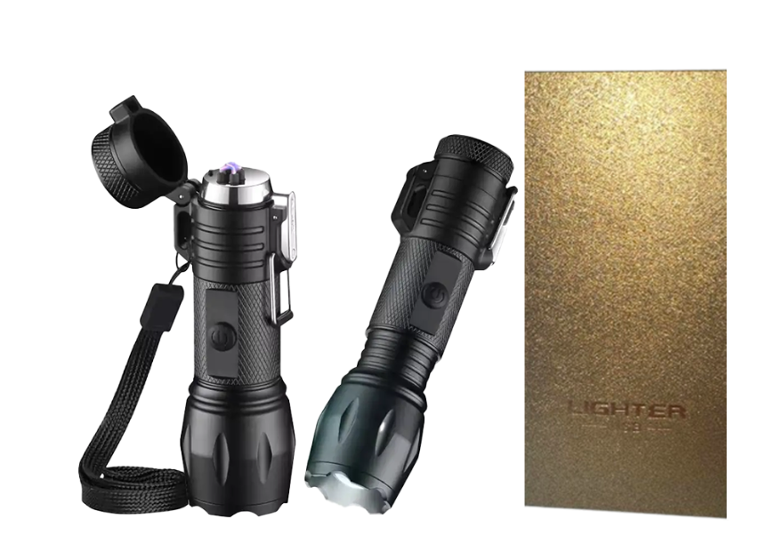 Водонепроникна електрична USB-запальничка З ліхтариком у подарунковій упаковці Black KT6007902, фото 1