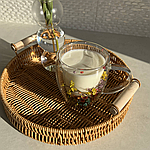 Піднос із штучного ротанга з бамбуковими ручками великий 27,5 см D-5989