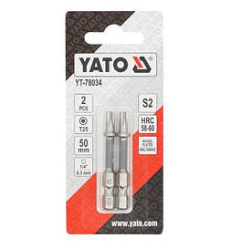 Біта викруткова TORX T25 х 50 мм. HEX 1/4», покрита нікелем, 2 шт. YATO YT-78034