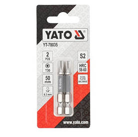 Бита викруткова TORX T30 х 50 мм. HEX 1/4», покрита нікелем, 2 шт.  YATO YT-78035