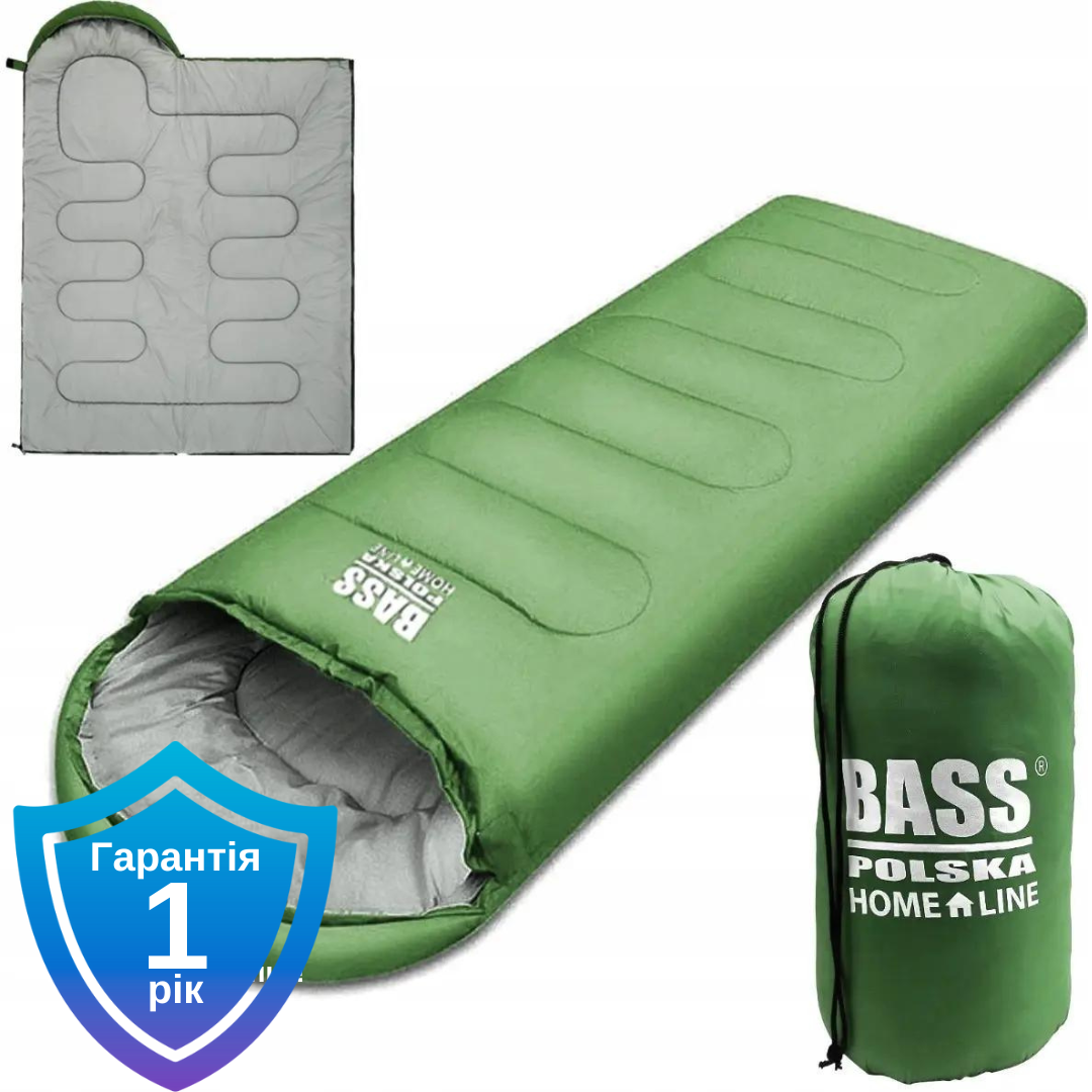 Спальний мішок з капюшоном зелений Bass Polska BH 41998